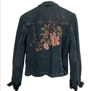 Calvin Klein Floral Embroidered Jean Denim Jacket Blazer Style L